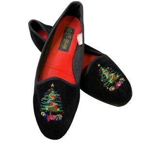 hP {Holiday Edition} Christmas Tree Black Loafer Slide On Flats Women’s Size 7.5